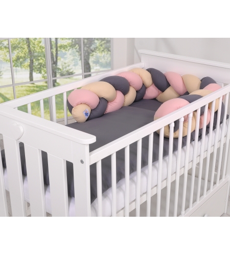 Pinnasängyn reunapehmuste - Knot 180cm Beige Antrasiitti Pastellinvaaleanpunainen