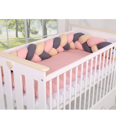 Pinnasängyn reunapehmuste - Knot 180cm Beige Antrasiitti Pastellinvaaleanpunainen