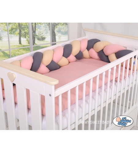 Pinnasängyn reunapehmuste - Knot 180cm Beige Antrasiitti Pastellinvaaleanpunainen