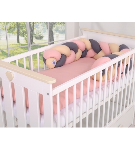 Pinnasängyn reunapehmuste - Knot 180cm Beige Antrasiitti Pastellinvaaleanpunainen