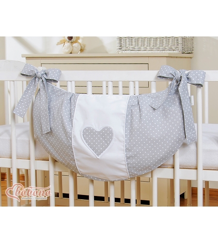 Pinnasänkyyn kiinnitettävä pussukka - Hanging Hearts Harmaa Valkoisilla Pilkuilla