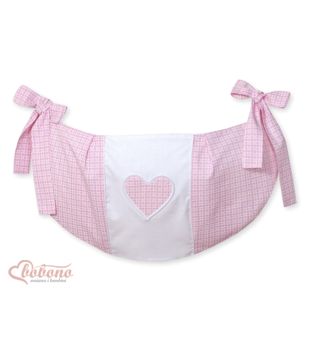 Pinnasänkyyn kiinnitettävä pussukka - Hanging Hearts Vaaleanpunainen Ruutukuvio
