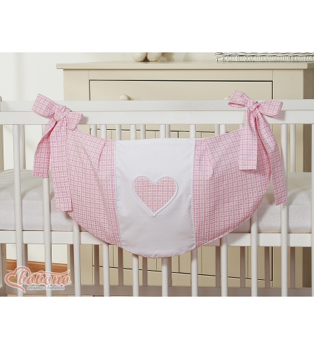 Pinnasänkyyn kiinnitettävä pussukka - Hanging Hearts Vaaleanpunainen Ruutukuvio