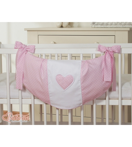 Pinnasänkyyn kiinnitettävä pussukka - Hanging Hearts Vaaleanpunainen Valkoisilla Pilkuilla