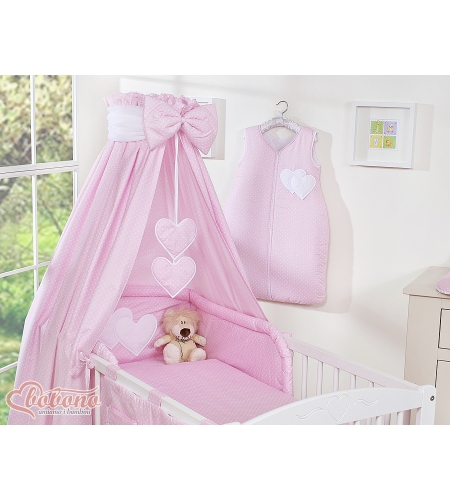 Katosverho pinnasänkyyn - Hanging Hearts  Vaaleanpunainen Valkoisilla Pilkuilla Puuvilla