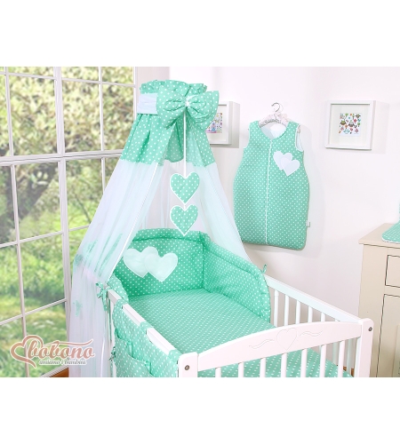 Katosverho pinnasänkyyn, tylli - Hanging Hearts  Valkoisilla Pilkuilla Sifonki