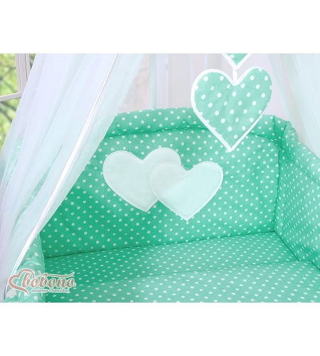 Katosverho pinnasänkyyn, tylli - Hanging Hearts  Valkoisilla Pilkuilla Sifonki
