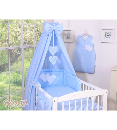 Katosverho vauvan sänkyyn - Hanging Hearts  Sininen Valkoisilla Pilkuilla Puuvilla
