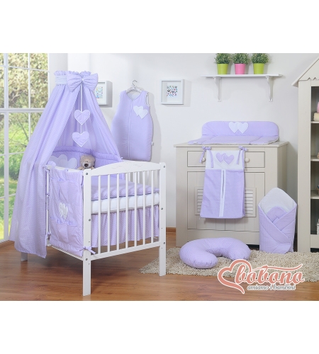 Katosverho vauvan sänkyyn - Hanging Hearts  Violetti Valkoisilla Pilkuilla Puuvilla