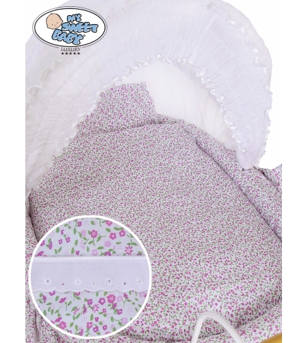 Retrotyylinen kehto pyörillä Vaaleanpunainen Valkoinen Jasmine