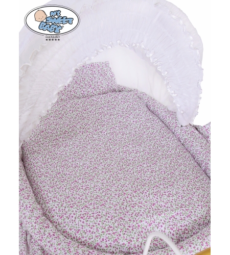 Retrotyylinen kehto pyörillä Vaaleanpunainen Valkoinen Jasmine