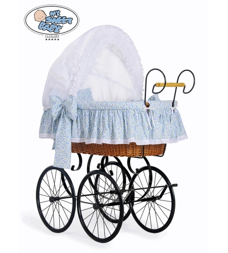 Retrotyylinen kehto pyörillä Valkoinen Sininen Jasmine