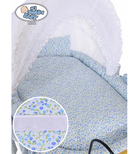 Retrotyylinen kehto pyörillä Valkoinen Sininen Jasmine