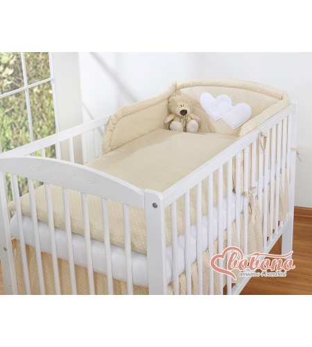 Reunapehmuste - Hanging Hearts  Beige Valkoisilla Pilkuilla