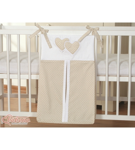 Säilytyspussi vaipoille - Hanging Hearts  Beige Valkoisilla Pilkuilla