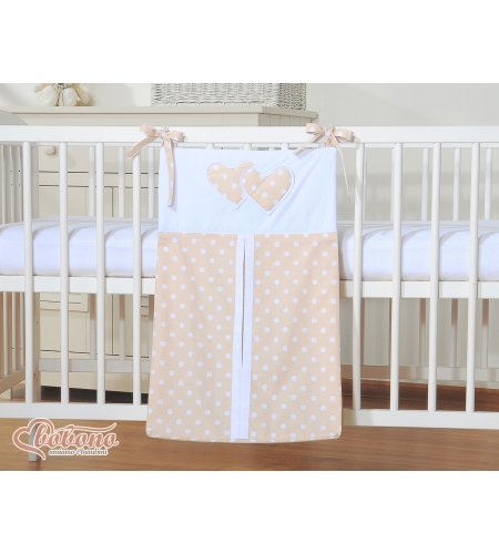 Säilytyspussi vaipoille - Hanging Hearts  Beige Valkoisilla Pilkuilla