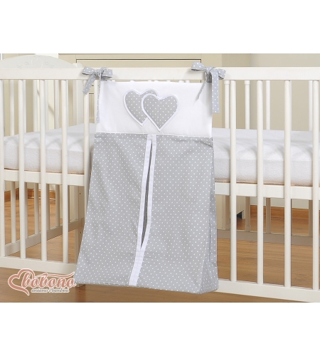 Säilytyspussi vaipoille - Hanging Hearts  Harmaa Valkoisilla Pilkuilla
