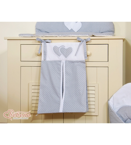 Säilytyspussi vaipoille - Hanging Hearts  Harmaa Valkoisilla Pilkuilla