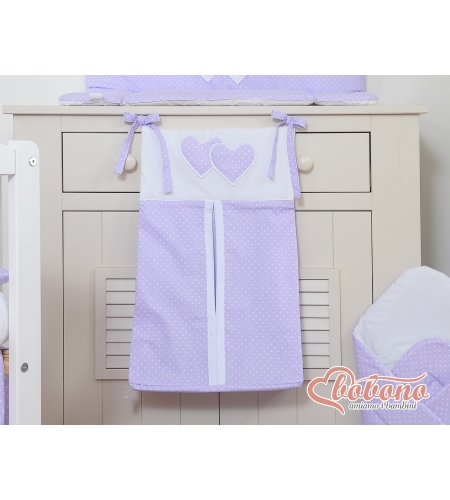 Säilytyspussi vaipoille - Hanging Hearts  Violetti Valkoisilla Pilkuilla
