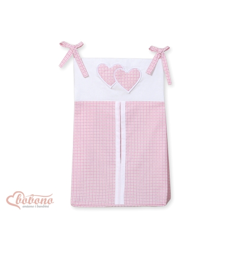 Vaippojen säilytyspussi - Hanging Hearts  Vaaleanpunainen Ruutukuvio