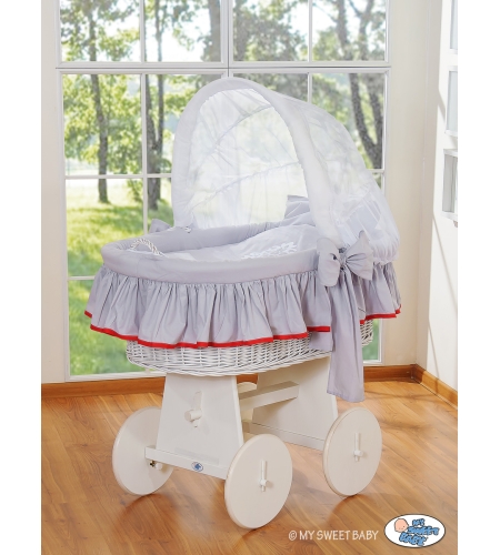 Vauvan kehto pyörillä ja kuvulla Harmaa Punainen Glamour