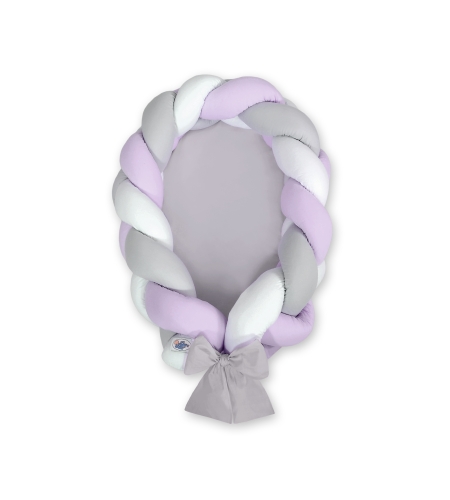 Vauvan pesä palmikko + reunapehmuste Violetti Valkoinen Harmaa
