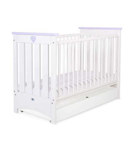 Vauvan sänky 120x60cm + Vetolaatikko pinnasänkyyn STANDARD Violetti Valkoinen