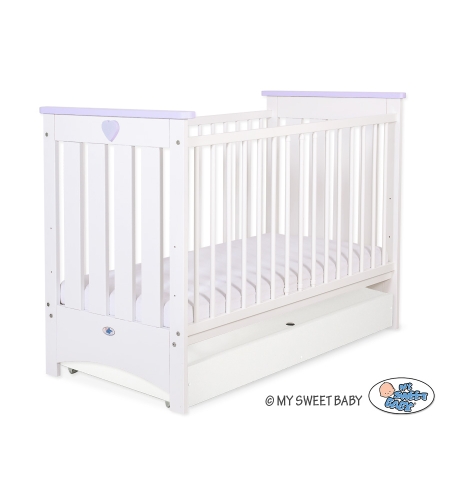 Vauvan sänky 120x60cm + Vetolaatikko pinnasänkyyn STANDARD Violetti Valkoinen