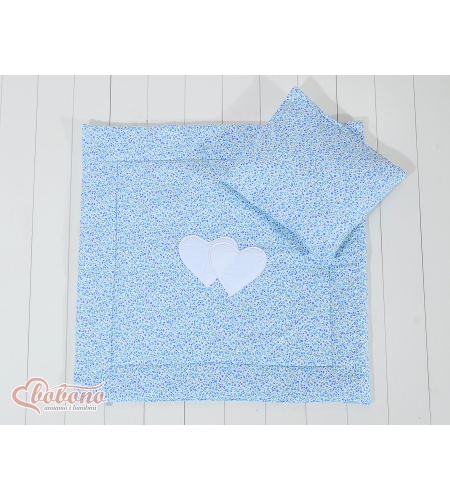 Vuodevaatesetti vaunuihin - Hanging hearts Sininen Kukkaketo Kukat