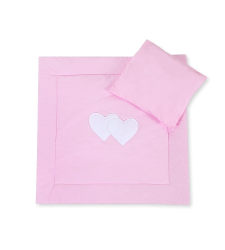 Vuodevaatesetti vaunuihin - Hanging hearts Vaaleanpunainen