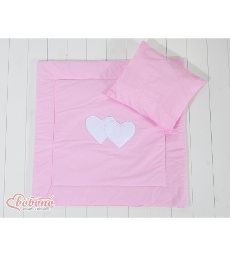 Vuodevaatesetti vaunuihin - Hanging hearts Vaaleanpunainen