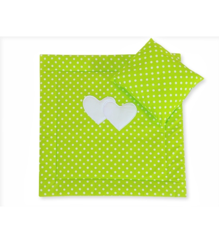 Vuodevaatesetti vaunuihin - Hanging hearts Vihreä Valkoisilla Pilkuilla