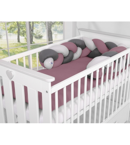 Vauvan sängyn reunapehmuste - 1,8m - Kopfschutz für Babybett- pastellinvioletti - harmaa - antrasiitti