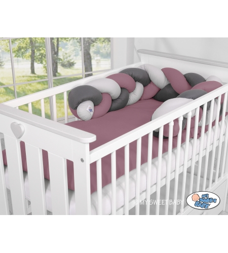 Vauvan sängyn reunapehmuste - 1,8m - Kopfschutz für Babybett- pastellinvioletti - harmaa - antrasiitti