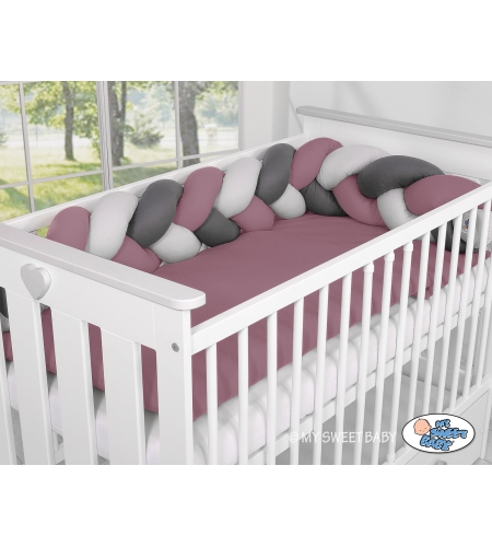 Vauvan sängyn reunapehmuste - 1,8m - Kopfschutz für Babybett- pastellinvioletti - harmaa - antrasiitti